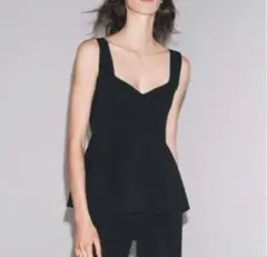 ZARA ブラック ペプラム タンクトップ ノースリーブのサムネイル