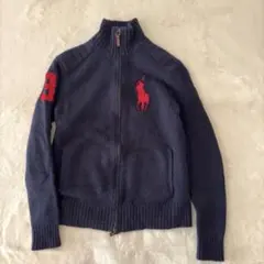 Ralph Lauren　ビッグポニー　ジップ　ドライバーズ　ニット　紺　ウール