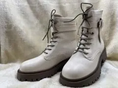 ホワイト レースアップブーツ 厚底 24.5cm
