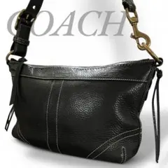 COACH コーチ ショルダーバッグ 黒 オールレザー シボ革 斜め掛け
