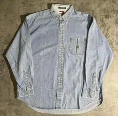 90s トミーヒルフィガー ワンポイント刺繍ロゴ デニムシャツ XL