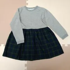 グレー・チェック柄長袖ワンピース 130cm
