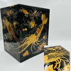 【海老海鮮尽くし蒔絵重箱　段重　お節料理】骨董　アンティーク　インテリア
