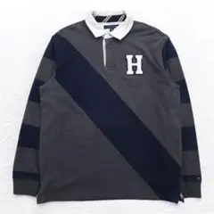 TOMMY HILFIGER 90年代 ラガーシャツ L グレー ネイビー