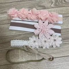 花飾り付きヘアバンド5個セット