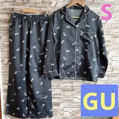 GU パンダ柄サテンパジャマセット 美品　ダークグレー　Sサイズ