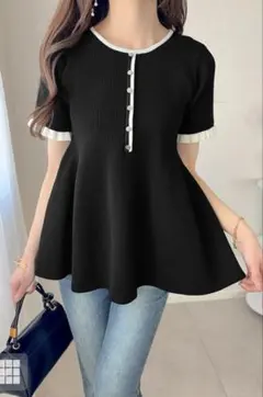 GRL グレイル 配色ペプラムニットトップス[fo2335]