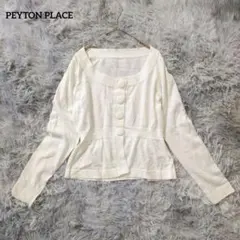 ペイトンプレイス テンセル混 ペプラムニットカーディガン M ホワイトのサムネイル