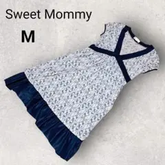 スウィートマミー 半袖 膝丈ワンピース M ベージュ 紺 猫柄 マタニティウェア