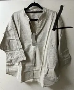 新品　GU ジーユー　リネンブレンドスキッパーシャツ　7分袖　L サイズ