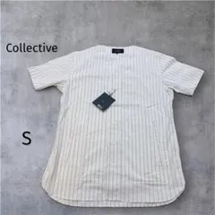 コレクティブ/ストライプシャツ/半袖/メンズビギ/タグ付き/ユニフォーム/白/Sのサムネイル