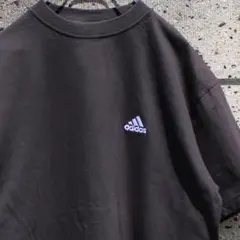 00's adidas ロゴ刺繍 黒 日焼けダメージ チョコ色 古着 Tシャツ
