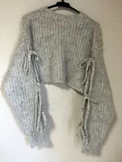 w closet シャギーニット ショート丈 リボンデザイン