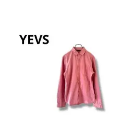 YEVS 長袖 シャツ ブラウス 無地 カジュアル 綿 ピンク S