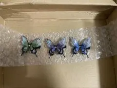 蝶デザイン ヘアピンセット 3個 緑　紫　青