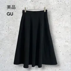 美品　GU ジーユー　カットソーフレアスカート　ロング　ウエストゴム　ブラックのサムネイル