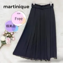 極美品 マルティニーク ベルト付 ロングプリーツスカート Free 黒 日本製