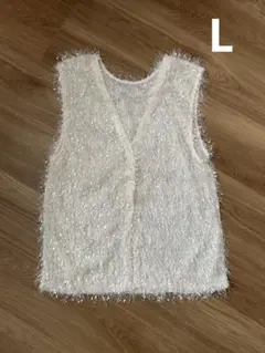 未使用品 ホワイト フリンジベスト L