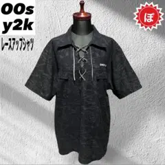 ✅y2k 00s レースアップ 半袖 シャツ 黒 お兄系 ギャル男 平成