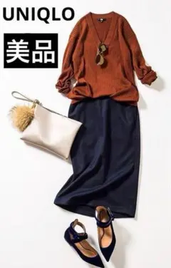 ユニクロ　 春ニット　Ｖネックニット　メリノブレンドリブセーター　ブラウン