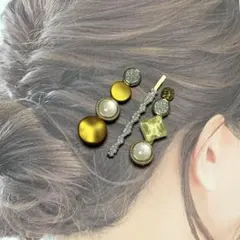 H005 ヘアピン ヘアクリップ アクリル ラメ パール 黄色 ゴールド 髪留め