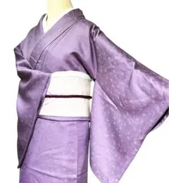 A114愛華 着物 小紋色無地　菊花地紋　裏地地紋刺繍花　美品