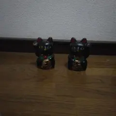 黒招き猫 置物 2体セット 貯金箱 インテリア