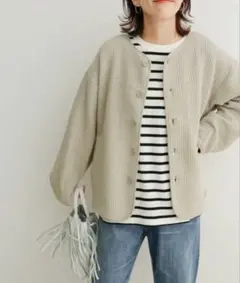 アーバンリサーチドアーズ　キルトノーカラージャケット　グレージュ