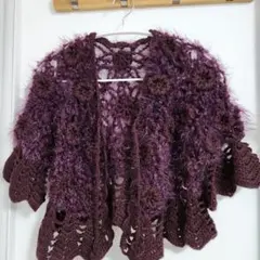 フリンジ付きパープル レース編み ボレロ