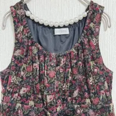 【レストローズ】L'EST ROSE ノースリーブワンピース 花柄 ベロア風