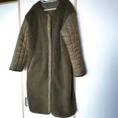 オリーブ色　カーキ色　 ボア キルティング ロングコート