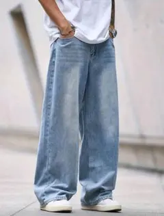 ライトブルーデニムワイドパンツ