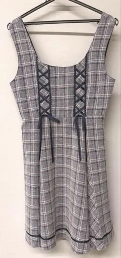 axes femme ジャンパースカート ジャンスカ チェック 編み上げ リボン