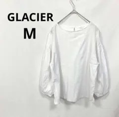 GLACIER▶ブラウス 白 レースストライプ バックボタン M オフィス