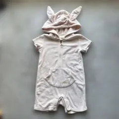 【used】70 ジェラートピケ　うさぎ半袖ショートオール　ピンク　子供服