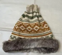 kaorinomori フェアアイル柄 ニット帽 ファー付き