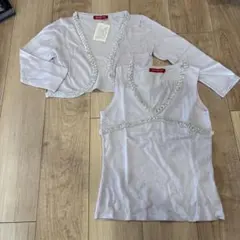 Apuweiser-riche スパンコールラベンダーカーディガン・アンサンブル