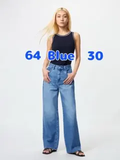 UNIQLO 64 ブルー ワイドストレートジーンズ 30