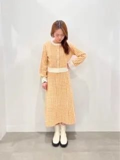 GU 2wayクロップドカーディガン フレアミディニットスカート セットアップ