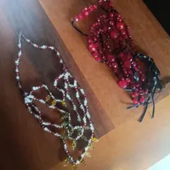 レッド系ビーズネックレス 2点セット ファセットカットの輝きが美しいヴィンテージ