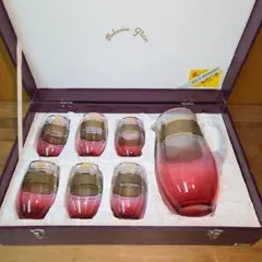 ボヘミアングラス ピッチャー＆グラス6客セット 金彩 チェコスロバキア製 当時物