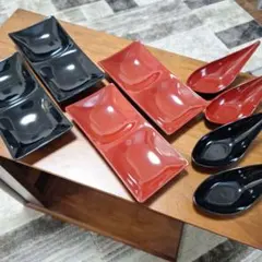 【美品】赤黒食器セット 6点