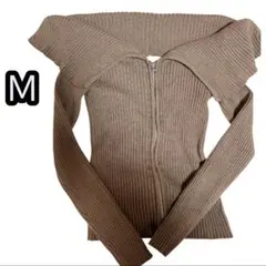 H&M 長袖ニット 【M】リブ編み ブラウン 無地 短め大人女子 y2k 秋冬