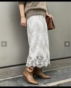 美品 スピックアンドスパン　ストレッチ レース タイトスカート白