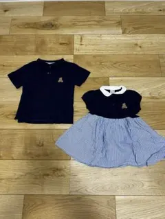 petit main テディベアポロシャツとワンピースセット 100