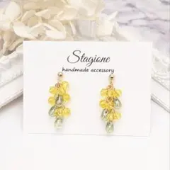 再☆No.652 ガラス×チェコビーズ ピアス・イヤリング ミモザ ハンドメイド