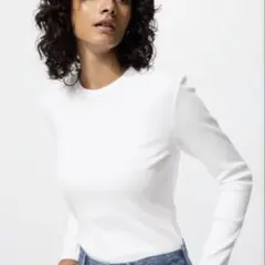 ホワイト ソフトリブクルーネックT ホワイト