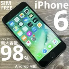 SIMFREE iPhone6 バッテリー最大98% A1586