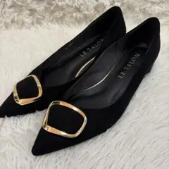 【美品】LE TALON ルタロン 3cmポインテッドバックルパンプス 24.5