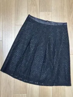 【特価】 花柄レースブラックスカート 膝下スカート 総レース